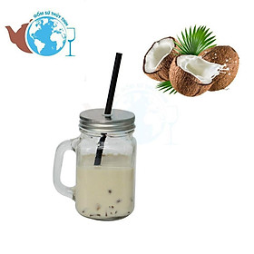Ly Có Quai Cầm Thủy Tinh Trà Sữa 450ML Nắp có lỗ