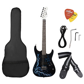 Bộ Guitar Điện Có Thân Bằng Gỗ Trầm + Phím Bằng Gỗ Tử Đàn Kèm Túi, Miếng Gảy Và Dây Đeo - Đen
