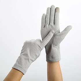Găng tay chống nắng nữ cảm ứng chống trơn trượt lỗ thoáng khí họa tiết chấm bi ren thời trang 2021