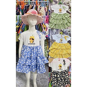 Đầm Bé Gái Hoa Size 18-22,5Kg, 4-6 Tuổi Kết Nơ Xếp Tầng, Váy In Hình Bé Dễ Thương - Đầm Vàng 18Kg-20,5Kg
