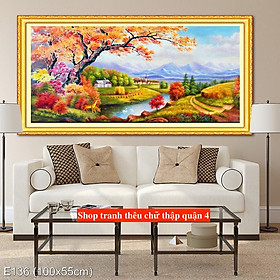 Mua Tranh thêu kín Phong cảnh làng quê E136  kích thước 100 x 55 cm