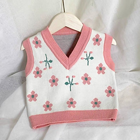 Áo len gile bé gái, Gile len cho bé 1-7 tuổi cổ tim và cổ tròn đanh sợi không bai xù điệu đà đáng yêu