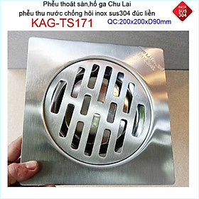 Mua Phễu thoát sàn Chu Lai 20x20cm KAG-TS171-D90  Hố ga thoát sàn ống 9cm SUS304 inox đúc dày thoát nhanh chặn tóc tốt