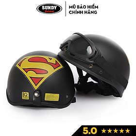Mũ bảo hiểm thời trang chính hãng SUNDY, tem hình Superman mạnh mẽ, nón 1/2 đầu cao cấp, kèm kính UV, kính phi công
