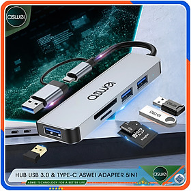 Mua Hub Chuyển Đổi USB Type C ASWEI 5 in 1 To USB 3.0  SD  TF - Hàng Chính Hãng
