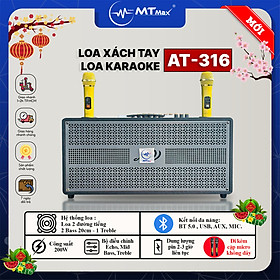 Loa Xách Tay 2 Đường Tiếng AT-316 Pro - Công Suất Lớn 200W, Bass Trầm 20cm. Bluetooth 5.0 Tốc Độ Cao, Đi Kèm 2 Micro Không Dây Đa Năng Hàng Chính Hãng