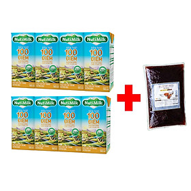 COMBO 8 HỘP SỮA TƯƠI ĐƯỜNG ĐEN TIỆT TRÙNG 100 ĐIỂM NUTIMILK 180ML + 1 BỊCH TRÂN CHÂU ĐƯỜNG ĐEN 300G NT02TI NUTIFOOD