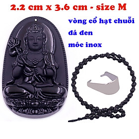 Mặt Phật Đại thế chí thạch anh đen 3.6 cm kèm vòng cổ hạt chuỗi đá đen - mặt dây chuyền size M, Mặt Phật bản mệnh