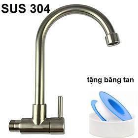 Mua Vòi Rửa Chén Vòi Rửa Bát Inox 304 Cắm Tường Xoay 360 1 Đường Nước + Tặng 1 Cuộn Băng Tan