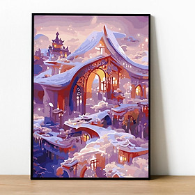 Mua Tranh số hóa Tiên cảnh Lâu đài trên mây đã căng khung 40x50cm