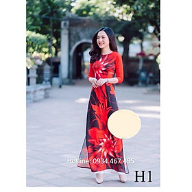Áo dài Thúy Kiều lụa Nhật hoa đỏ đen H1