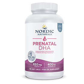 Nordic Naturals Prenatal DHA 180 viên nang mềm, Axit béo Omega + Vitamin D 400 IU, Hỗ trợ thai kì và thai nhi phát triển - Hàng Chính Hãng