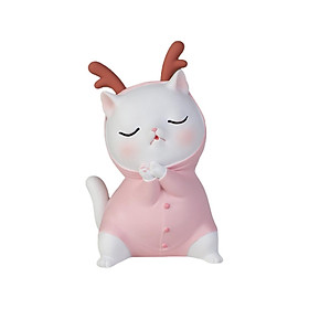Cat Figurine Decoration Sculpture Kitty Statue for Tabletop Living Room Pink