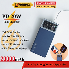 Mua Pin sạc dự phòng kèm cáp 20000mAh Remax RPP-189 sạc nhanh 20w và tích hợp cáp sạc - Hàng Chính Hãng Remax