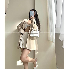 Áo khoác blazer beige - Quần giả váy trắng kem