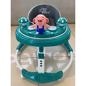 Xe tròn tập đi cho bé - xe dụng cụ tập đi có cán đẩy điều chỉnh cao thấp có nhạc,đèn - không có tay đẩy - hồng