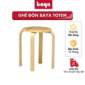 Mua Ghế Đôn Gỗ Cao Su Chịu Lực BAYA Totem Siêu Bền Thiết Kế Mặt Ghế Hình Tròn Chà Nhẵn Mịn  Đường Viền Co Tròn Mềm Mại   4 Chân Trụ Vuông Chắc Chắn Cao 45cm