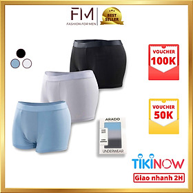 Combo 3 quần lót boxer trơn, chất thun mềm mịn thấm hút mồ hôi tốt, co giãn tốt,  - FORMEN SHOP - FMQS018 - XXL