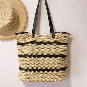 Túi tote cói túi đeo vai phong cách vintage, phụ kiện đi biển không thể thiếu