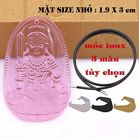 Mặt Phật Bất động minh vương pha lê hồng 1.9cm x 3cm (size nhỏ) kèm vòng cổ dây cao su đen + móc inox vàng, Phật bản mệnh, mặt dây chuyền