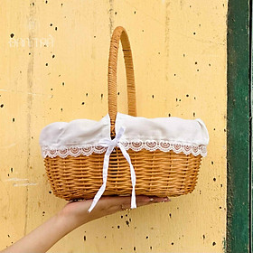 Mua Giỏ Mây Picnic Lót Vải ĐAN TRÀ  Giỏ Mây Decor Đựng Đồ  Làn Mây - Đạo Cụ Mây Tre Đan- Mây Tre Đan Decor