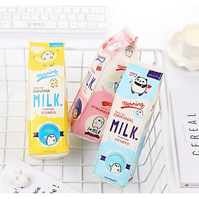 Bộ 2 hộp đựng bút hình hộp sữa MILK cho bé, phối 2 màu khác nhau, giao màu ngẫu nhiên + Tặng kèm hình dán nam châm cho bé