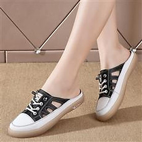 Giày nữ EGGER mùa hè da mới nửa kéo rỗng - Trắng