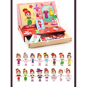 Đồ chơi trẻ em bé gái ghép hình thiết kế thời trang công chúa Bằng Gỗ Và Nam Châm Nhiều Hình Chủ Đề Nhân Vật Dành Cho Bé
