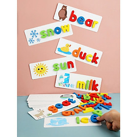 Bộ chữ cái tiếng anh chữ rời (2 bộ chữ) bằng gỗ cho bé tập ráp vần, đồ chơi giáo dục sớm