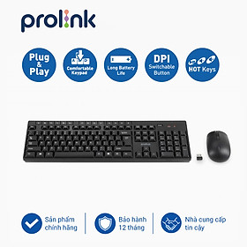 Bộ bàn phím chuột không dây PROLiNK PCWM7005 Fullsize cao cấp, chống thấm nước, thời lượng pin cao dành cho PC, Laptop - Hàng chính hãng