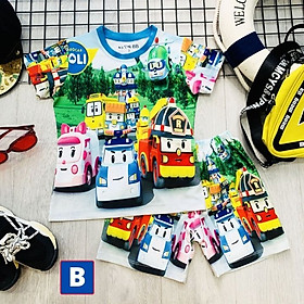 Đồ bộ bé trai Robocar Poli - đội xe cứu hộ 10-43kg- Vải thun lạnh in 3d sắc nét - Kiến Lửa - B - 14