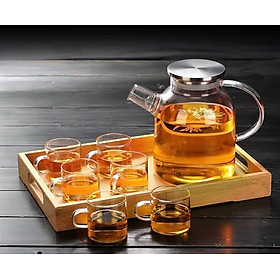 Mua BỘ ẤM CHÉN PHA TRÀ THỦY TINH CHỊU NHIỆT KÈM KHAY GỖ CAO CẤP ( KHAY TRÀ GIAO NGẪU NHIÊN )