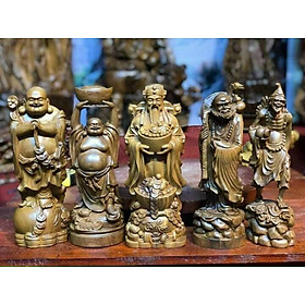 Bộ tượng ngũ vị thần tài bằng gỗ bách xanh thơm phức kt cao 20×8×6cm