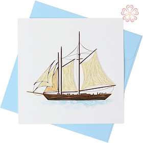 Thiệp Giấy Xoắn Nghệ Thuật - Chiếc thuyền buồng - size 15x15cm
