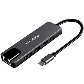 Cáp chuyển USB Type C sang HDMI + USB +LAN + PD VEGGIEG TC05 - Hàng Nhập Khẩu