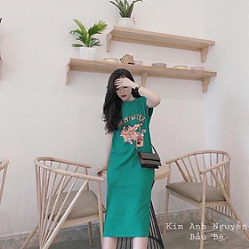 Váy suông nữ in hình cá sấu xẻ tà chất cotton cá tính