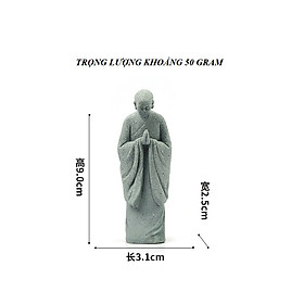 Tượng Nhà Sư Bằng Đá Sa Thạch Xanh Dùng Trang Trí Tiểu Cảnh, Bonsai, Thủy Sinh Bể Bán Cạn Terrarium