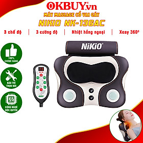 Máy (Gối) Massage Đấm Bóp Cổ Vai Gáy Nikio NK-136DC - Xoa Bóp Con Lăn Kết Hợp Hồng Ngoại, Hỗ Trợ Mát Xa Lưng, Đùi, Tay, Giảm Đau Nhức Toàn Thân - Pin Sạc Không Dây Tiện Lợi