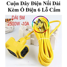 Mua Cuộn Dây Điện Nối Dài Kèm Ổ Điện 6 Lỗ Cắm Dây Dài 5M Công Suất 2500W