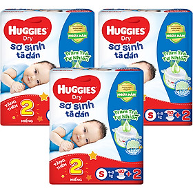 Combo 3 Tã dán sơ sinh Huggies mới (4kg-8kg) - Gói 80 miếng Tràm Trà + Tặng 2 miếng