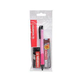Bộ bút chì bấm STABILO COM4pencil - Bộ 1 bút chì nét 0.7mm hồng + Tuýp 24 ruột 0.7 + Gôm tẩy ER196E (MP6637P-CA)