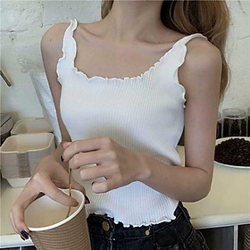 Áo ba lỗ len tăm viền bèo croptop