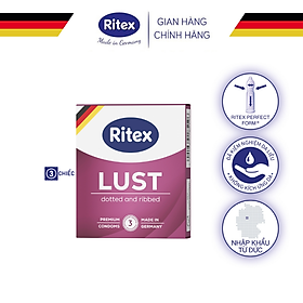 Bao cao su Ritex Lust, gân gai đan xen, hộp 3 chiếc