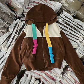 Hình ảnh Áo Khoác len gân Quảng Châu phối màu dây to Cầu vòng,Nón rộng .tay xỏ ngón ,dây kéo cao.có 4 túi, áo khoác chống nắng thời trang