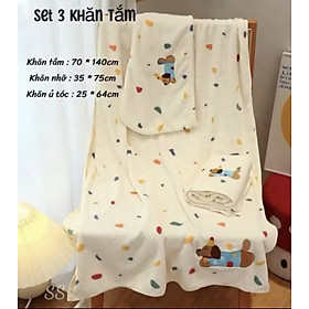 SET 3 KHĂN TẮM HỌA TIẾT CÚN, CHẤM BI SIÊU CUTE – SIÊU MỀM - SIÊU THẤM HÚT
