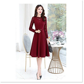 Đầm poly 2 da phối ren tay dài cực sang trọng , tôn dáng cho các nàng THỜI TRANG LANO STORE