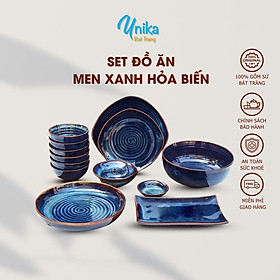 Bat Trang Ceramic Dinner Set - Bộ đồ ăn men xanh hoả biến BAX18 - Set chén bát gốm Unika Bát Tràng