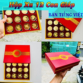 Bộ Quà Tặng Hộp Xu 12 Con Giáp Phong Thuỷ May Mắn, chiêu tài chiêu lộc - Bản Tiếng Việt, Tiền lì xì tết 2023 , NELI