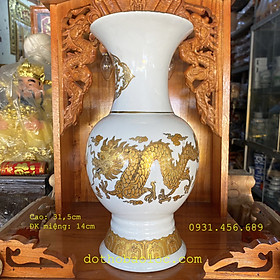 Bình bông sứ trắng hình rồng vàng 3D cao cấp cao: 31.5cm