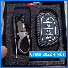 Ốp khóa cacbon Hyundai Creta 2022 4 Nút kèm móc khóa